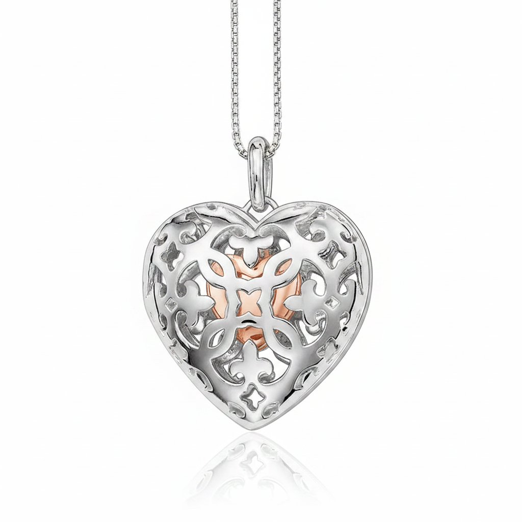 Filigree Heart Pendant – 3/4 View