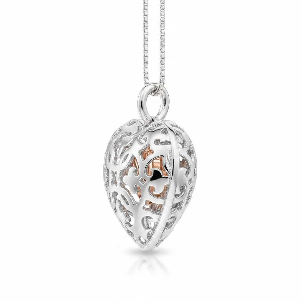 Filigree Heart Pendant – Side Angle